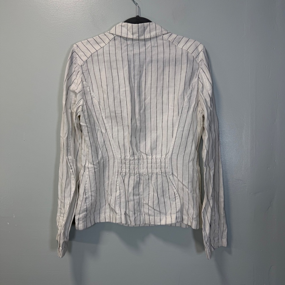 Betty Barclay Collection White Pinstripe 100% Linen Blazer Jacket Size 10 - Picture 7 of 8